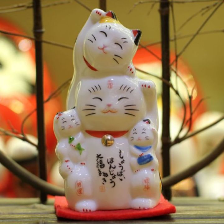 สินค้าใหม่-lucky-cat-แมวกวักญี่ปุ่น-แมวกวักนำโชค-แมวโชคดี-แมวกวัก-เซ็ท-2-ตัว-ขนาด-10cm-และ-13-5cm