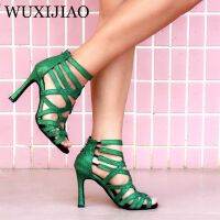 WUXIJIAO 2020 New Latin Dance Shoes Green Pink Gold Glitter Fabric Salsa Dance Shoes Women Ballroom Dance Boots Cuba Dance Shoes