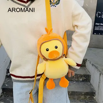 Cute Stuffed Duck Plush Toy Cartoon Doll Handbags Plush Cross-body Bag  Shoulder Bag YELLOW 