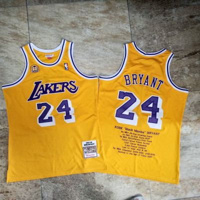 Top-quality Mens Los Angeless Lakerss 24 Kobee Bryantt 60th Anniversary Career Honor Edition Yellow Jersey