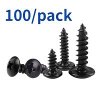 100pcs/lot BLACK CARBON STEEL Phillips Truss Head Cross Recessed Mushroom Head Self Tapping Screws M2.6 M3 M3.5 M4 M5 Nails Screws  Fasteners