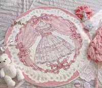 (HOT) Lolita กระโปรงหัวใจสาวสีชมพูเพิ่มกำมะหยี่นางฟ้าพิมพ์ลายดอกไม้น่ารักพรมปูพื้นพรม