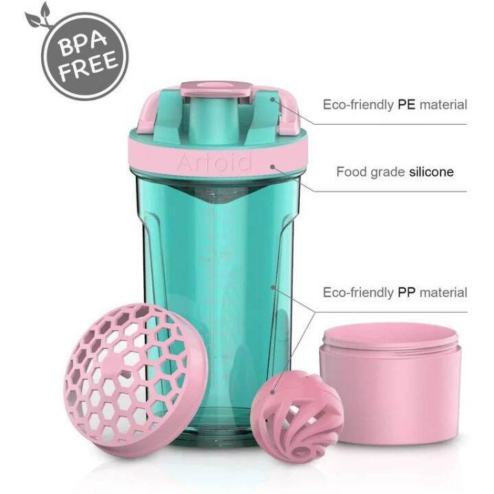 แก้วเชคบอล-artoid-mode-protein-shaker-bottle-with-blender-balls-mixing-grids-flip-top-24-oz-pink