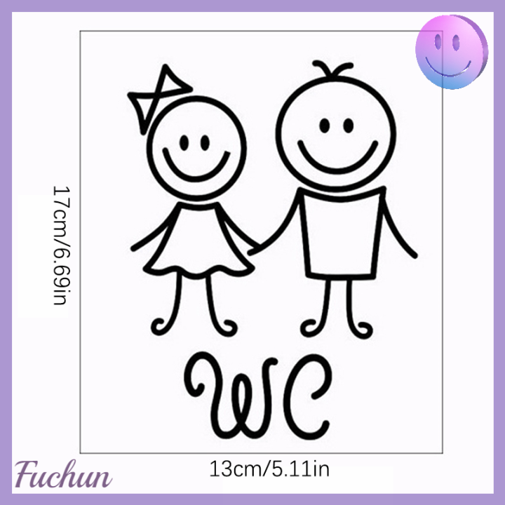 fuchun-สติ๊กเกอร์ติดผนัง-wc-การ์ตูนชายและหญิงสำหรับตกแต่งห้องน้ำไวนิลรูปลอกที่บ้านสติกเกอร์ประตูสติกเกอร์ตกแต่งผนังป้ายห้องน้ำ