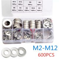 600pcs Flat Washer Set Stainless Steel M2 M2.5 M3 M4 M5 M6 M8 M10 M12 Ring Gaskets Kit Plain Washers Assortment Kit DIN125