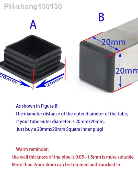 10pcs-black-square-pipe-tube-cap-plastic-tubing-end-cap-glide-insert-blanking-end-plug-10-15-20-25-30-38-40-50-60-80-100mm