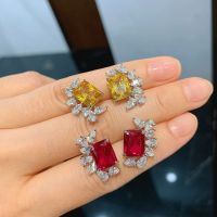 Luxury 925 Sterling Silver Paraiba Tourmaline Topaz Ruby Stud Earrings Crystal Wedding Cocktail Fine Jewelry Gift For Women