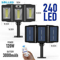 SOLLED ไฟถนนพลังงานแสงอาทิตย์240/384/648/675led 3หัว Motion Sensor 270 Ip65มุมกว้างกันน้ำรีโมทโคมไฟติดผนัง