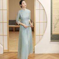 【คลังสินค้าพร้อม】2022 Ao Dai ชีฟองยาว Aodai ผู้หญิงเวียดนามพิมพ์ดอกไม้ Cheongsam วินเทจคอจีนที่สง่างามเวียดนามชุดดั้งเดิม