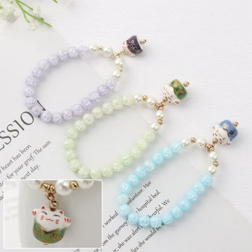 Cute Lucky Cat Bracelet Ceramic Beads Bracelet Glass Crystal Stone Bangles