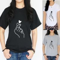 Fashion model shop 2023 แฟชั่นผู้หญิงฤดูร้อน Casual เสื้อยืด Love Gesture พิมพ์แขนสั้น Tee Tops