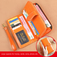 Fashion Walet for Women Wallet Genuine Leather Orange Womens Purse Female Long Money Bag Red Rfid Card Holder Coin Pocket Clutch