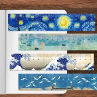 【CC】卐✙  New Painting 15cm Ruler Van Gogh Multifunction Tools Student Office School Books Clip Stationery