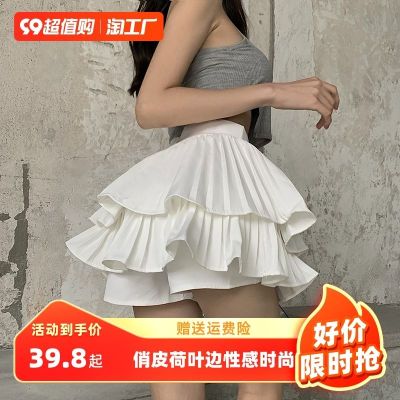 ○✢ White pleated skirt for women spring high-waisted a-line skirt 2023 new fluffy cake skirt slim mini skirt