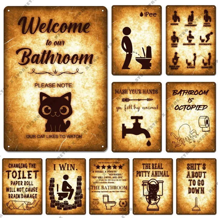 Toilet Tin Sign Bathroom Slogan Metal Poster Vintage Wall Art Plate Bar