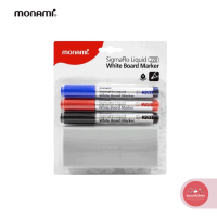 ชุดปากกาไวท์บอร์ด WHITE BOARD MARKER โมนามิ Monami รุ่น 220 3 สี + แปรงลบ จำนวน 1 แพ็ค