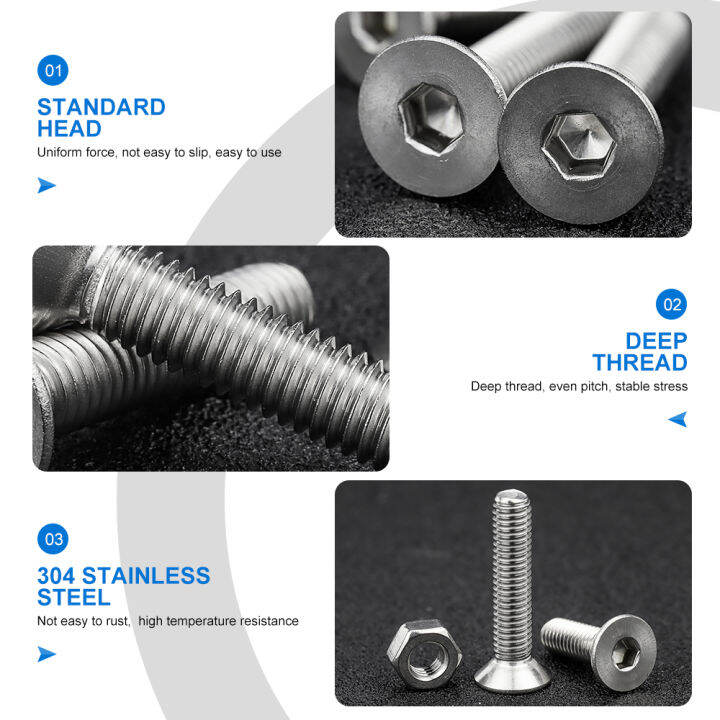 nindejin-ซ็อกเก็ตหกเหลี่ยม-countersunk-หัวสกรูชุด-m2-m2-5-m3-m4-m5-m6โลหะสเตนเลสแบนหัวน็อตและสลักเกลียวสกรูชุด