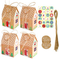 24 PCS Christmas House Gift Box Kraft Paper Cookies Candy Bag Snowflake Tags 1-24 Advent Calendar Stickers Hemp Rope Party