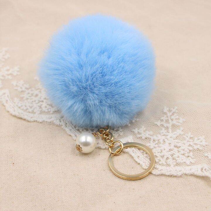 new-women-fur-key-chain-car-keychain-pom-pom-8cm-pompom-25-colors-with-pearl-bag-charm-cute-car-key-ring-jewelry-keychains-key-chains