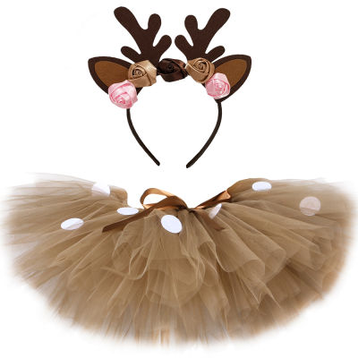 Brown Deer Girls Tutu Skirt Outfits Fluffy Baby Girl Party Dance Tutu Skirts for Kids Halloween Christmas Elk Reindeer Costume
