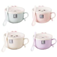 Filles Ramen en acier inoxydable avec couvercle double couche anti-brûlure instantané mignon dessin animé lapin ustensiles de cuisine 1 pièce