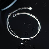 Double Llayer Bracelet On The Leg Jeweler Anklets For Women Silver 925 Foot Leg Flat Snake Chain Oval Beads Friends Gift