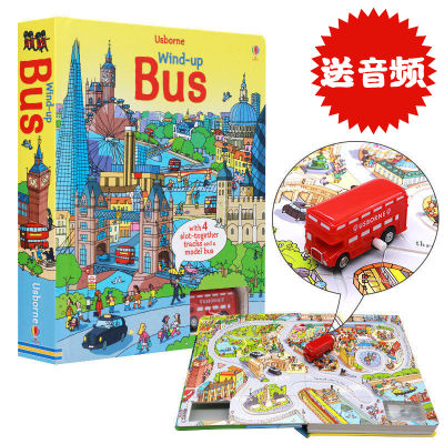 English original genuine picture book wind up bus clockwork bus rail car childrens game toy paperboard book with toy big open Usborne development thinking Puzzle Book