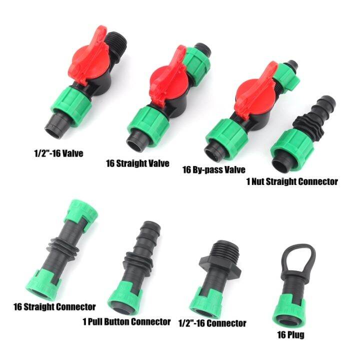 5pcs-lot-16mm-micro-irrigation-drip-tape-connectors-thread-locked-shut-off-valve-elbow-tee-agricultural-drip-irrigation-fittings