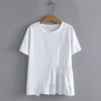 【มีไซส์ใหญ่】Plus Size Irregular Summer Tshirts Short Sleeve Solid Color Casual Tops Large Size Fashion Female Tee