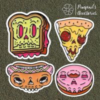 ?? พร้อมส่ง :???? เข็มกลัดเซ็ทพิซซ่า,โทสต์,โดนัทและฮอทด็อก | Food Monster (Pizza,Toast,Donut&amp;Hotdog) Brooch Pin Set.