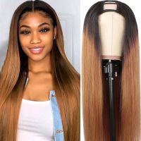 【jw】◘  U Part Wig Human Hair Perruque Ombre 1b 30 2 Straight Blonde UPart Wigs