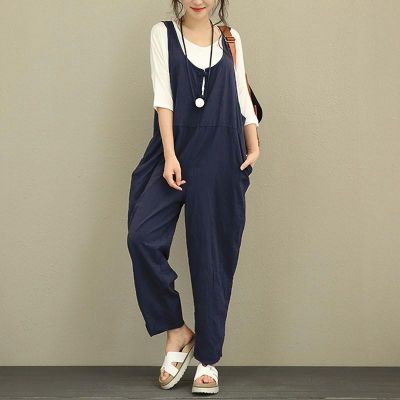 Women Sleeveless Dungarees Overall Long Playsuit