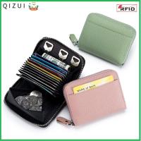 QIZUI แปรงกันขโมย RFID กระเป๋าใส่บัตร คีมย้ำปลอกหุ้ม หนังแท้แท้ กระเป๋าใส่เหรียญ ใช้ได้ทุกเพศ ตำแหน่งบัตรหลายใบ คลิปหนีบเงิน สำหรับผู้หญิง