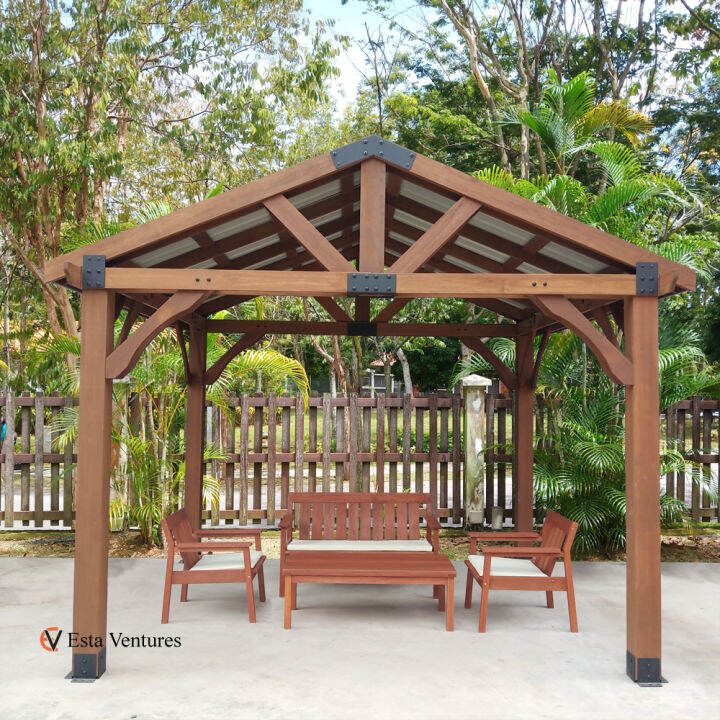 Wooden Outdoor Gazebo / Gazebo Kayu (10ft x 12ft) | Lazada