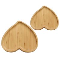 2 Pcs Bamboo Heart Shape Dessert Plate Practical Serving Tray Fruits Dish Food Platter for Home Party