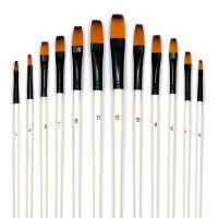 [Kiki tool store] Professional Art Paint Brushes Set 12pcs Nylon Flat Paint Brush for Watercolor Oil Acrylic Face Body Nail Rock Painting Acrylic