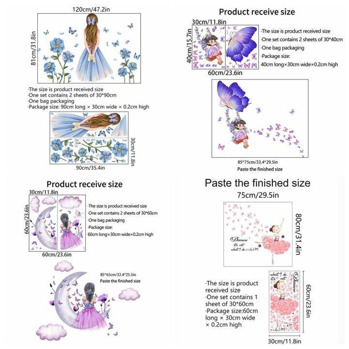 ผ้าแขวนผนังห้องนอนห้องรับแขกสีน้ำ-sedition78am6น่ารักมีกาวในตัวตกแต่งบ้านเจ้าหญิงสติ๊กเกอร์ติดผนังเด็กผู้หญิงรูปลอกดอกไม้ผีเสื้อพระจันทร์