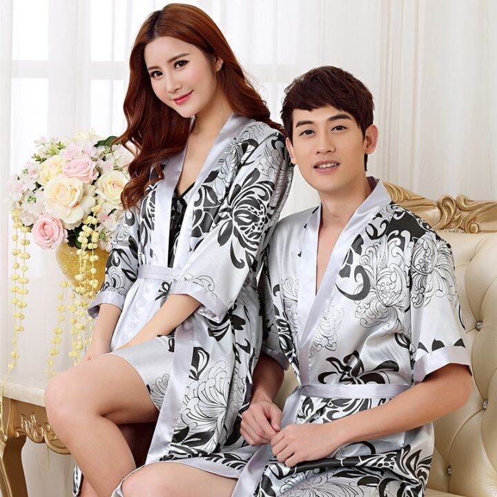 xiaoli-clothing-fzslcyiyi-หญิงผ้าไหมกิโมโนเสื้อคลุมชุดคนรักคู่-nightgown-ชุดอาบน้ำชุดนอนผู้ชายชุดนอนนุ่มเสื้อคลุมอาบน้ำซาติน-nightgown