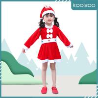 Koolsoo ชุดคอสเพลย์คริสต์มาสสำหรับเด็กชุดซานต้าวันฮาโลวีนหมวกซานตาคลอสกำมะหยี่ชุดเสื้อผ้าสีแดง