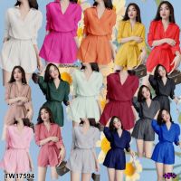 TW17594 Set 2 ชิ้น เสื้อคอปกแขนยาว + กางเกงขาสั้น