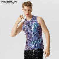 hot【DT】 2023 Men Sparkling O-neck Sleeveless Streetwear Hollow Out Vests Fashion Clothing S-5XL