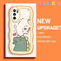 Jjlingji เคสสำหรับ OPPO เคส A54s A16s A16ลายหมีไดโนเสาร์ดีไซน์ใหม่ครีมขอบคลื่นปลอกโปร่งใสลายกล้องถ่ายรูปเคสมือถือแบบเรียบง่ายอ่อนโยนฝาครอบป้องกัน