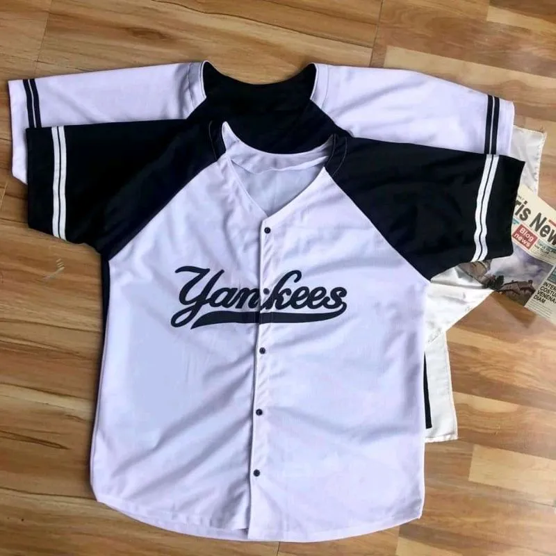 Yankee Oversize Shirt Unisex Women & Men Button Two Tone Jersey Baseball  Fits Small-XL