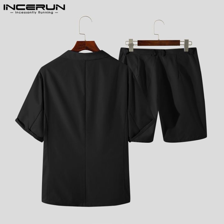 incerun-เสื้อสูทแขนสั้น-กางเกงขาสั้น-สไตล์เกาหลี-แฟชั่นผู้ชาย