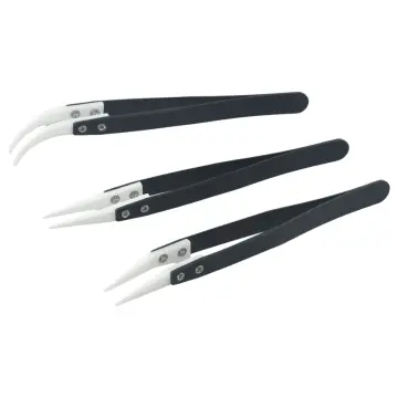 6pcs Precision Reverse Ceramic Tweezers Pointed Curved Tips