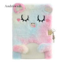 Cartoon Cat plush book cover with lock Manual book for children student gift school office stationery
