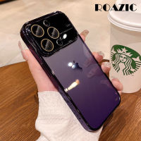 เคสโปร่งใสหน้าต่างขนาดใหญ่หรู ROAZIC สำหรับ iPhone 14 13 12 11 Pro Max XS XR X 7 8 6 6S Plus + เคสใส่โทรศัพท์เคลือบอิเล็คโทรเพลทพร้อมฝาครอบด้านหลังกันกระแทก TPU นิ่มป้องกันฟิล์มเลนส์