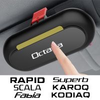 ◐ Car Sun Visor Glasses Holder Box Accessories For Skoda Octavia Fabia Rapid Superb Kodiaq Scala Karoq Citigo Kamiq Roomster Enyaq