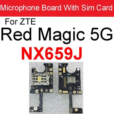 ช่องเสียบบัตรบอร์ดไมโครโฟนสำหรับ Zte Nubia Red Magic 5S 5G 6pro Nx659j 6 Nx669j ถาดใส่การ์ดไมโครโฟนซ่อมแซมสายเคเบิลงอได้