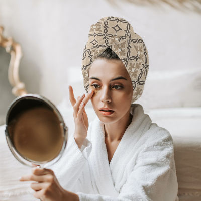 Flowers Round Lines Texture Towel Women Adult Absorbent Quick-Drying Shower Long Hair Cap Microfiber Head Hair Towel